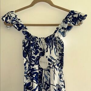 Bohme Blue and White Floral Maxi Dress